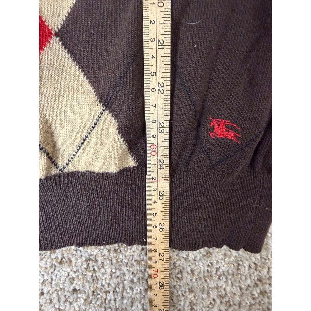 Burberry London Mens Argyle V-Neck Sweater Brown Red Tan Made in Italy Small - Picture 4 of 7